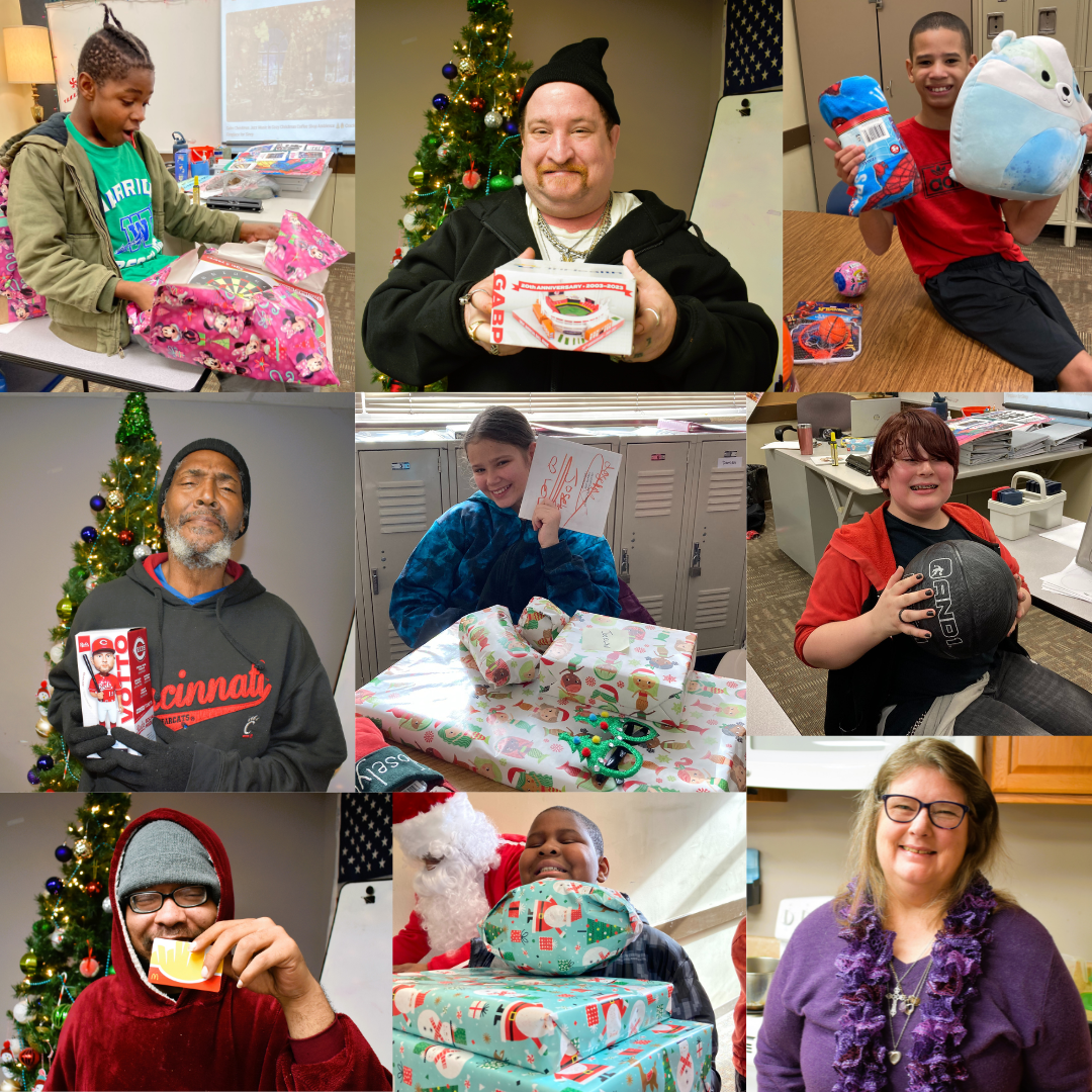 Collage of people with presents